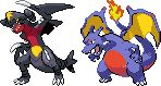carchacrok au couleur de dracaufeu shiny et dracaufeu au couleur de carchacrok