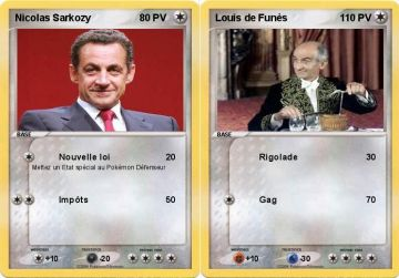 Cartes pokémons de Nicolas Sarkozy et de Louis de Funès