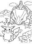 Croquis d'un Rhinocorne poursuivant un Pikachu