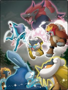 zoroark vs entei(shiney)raikou(shiney)suicune shiney