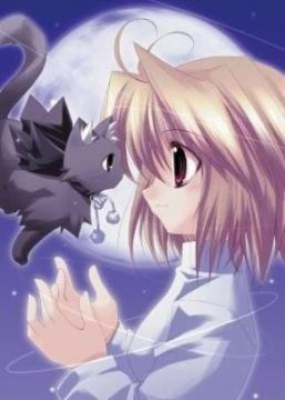 Fille avec son chaton noir
