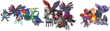 Tout les pokémon en groupe de la team Legend.