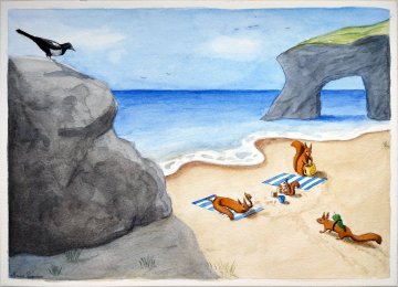 Des écureuils à la plage et un goûter dans un arbre