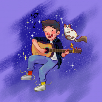 Vianney, sa guitare et son chat