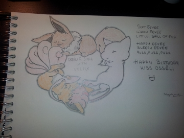 Vulpix, Eevee and Mew sleeping